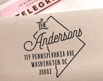 Custom Washington DC State Return Address Stamp, perfect gift for holidays, housewarming parties and weddings or as Business Card
