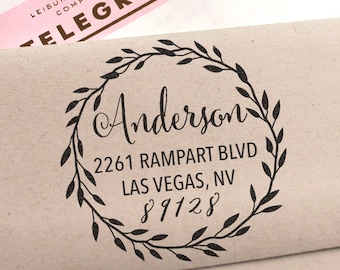 Custom stamp with wreath, custom return address stamp, Rubber Stamp, Self Inking Stamp, holiday gift, housewarming and weddings gift