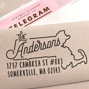 Custom Massachusetts Return Address Stamp, Housewarming Christmas Gift, Wedding Stamp, Self Inking Stamp, Save The Date Stamp, Gift For Her