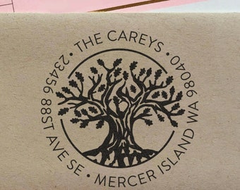 Custom oak tree Return Address Stamp, perfect gift for holidays, housewarming parties and weddings or as Business Card