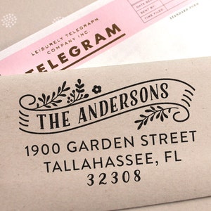 Custom address stamp with banner, rubber stamp, return address stamp, personal stamp, wedding stamp, christmas or housewarming gift