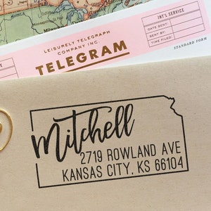 Custom Kansas State Return Address Stamp Christmas Gift Wedding Stamp Housewarming Gift Save The Date Stamp Self Inking Or Rubber Stamp