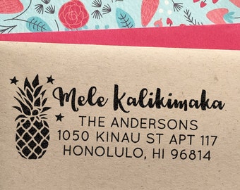 Custom Address Stamp Mele Kalikimaka Hawaii Christmas Holiday Housewarming Gift Rubber Self Ink Stamp Return Address Stamp Stocking Stuffer