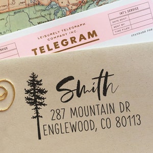 Custom Address Stamp Northern California Return Address Stamp Wedding Housewarming Christmas Gift Idea Save The Date Stamp DIY Sequoia Tree