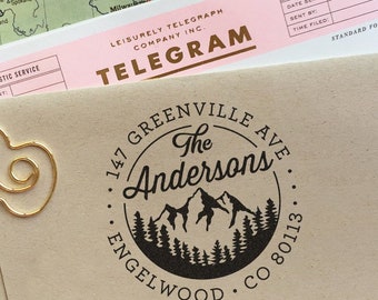 Mountains Address Stamp Return Address Stamp Wedding Housewarming Christmas Gift Self Inking Or Rubber Stamp Wedding Stamp Save The Date