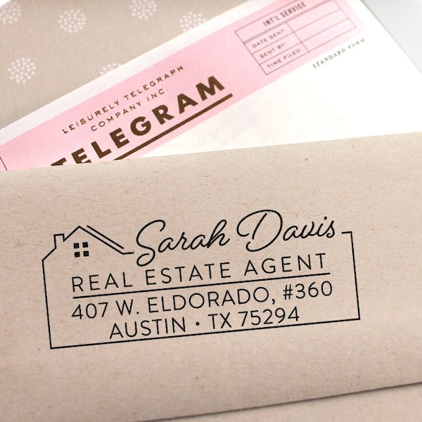 Custom Return Address Stamp Real Estate Stamp Realtor Business Stamp Rubber or Self Inking Stamp Business Stamp Housewarming Gift Wedding 1