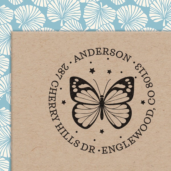 Custom Butterfly Address Stamp Return Address Stamp Customized Housewarming Gift Wedding Save The Date Stamp Cat Lady Self Ink Rubber Stamp