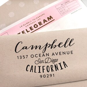 Custom Return Address Stamp: Fancy Font, Self-Inking or Wood Handle