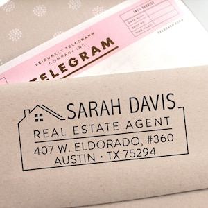Custom Return Address Stamp Real Estate Stamp Realtor Business Stamp Rubber or Self Inking Stamp Business Stamp Housewarming Gift Wedding 1
