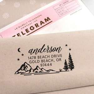 Address Stamp - Custom Address Stamp with Mountains, wedding, housewarming, christmas gift, rubber stamp, return address stamp, self inking
