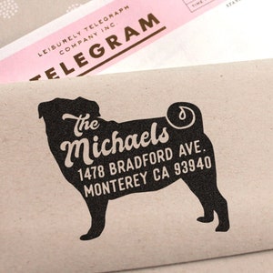 Custom Address Stamp Pug Puggle Return Address Rubber Stamp Wooden Handle Christmas Birthday Housewarming Gift Pesonalized Dog Stamp