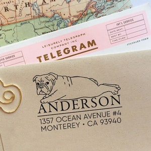 Custom Address Stamp - English Bulldog Return Address Stamp, Holiday Gift, Stocking Stuffer, Wedding Gift, Self Inking Rubber Stamp