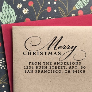 Merry Christmas Holiday Return Address Stamp Christmas Housewarming Gift Idea Holiday Invitation Personalized Self Inking And Rubber Stamp