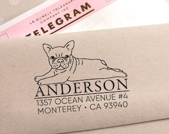 Custom Address Stamp - French Bulldog /Frenchie Return Address Stamp, Holiday Gift, Stocking Stuffer, Wedding Gift, Self Inking Rubber Stamp