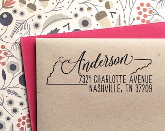 Custom Tennessee State Return Address Stamp, perfect gift for holidays, housewarming parties and weddings or as Business Card