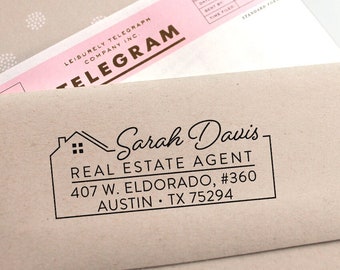 Custom Return Address Stamp Real Estate Stamp Realtor Business Stamp Rubber or Self Inking Stamp Business Stamp Housewarming Gift Wedding 1