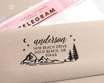 Address Stamp - Custom Address Stamp with Mountains, wedding, housewarming, christmas gift, rubber stamp, return address stamp, self inking