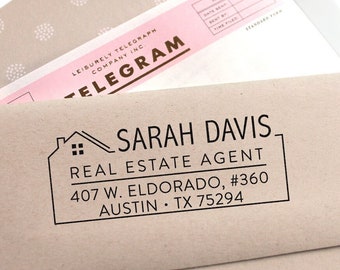 Custom Return Address Stamp Real Estate Stamp Realtor Business Stamp Rubber or Self Inking Stamp Business Stamp Housewarming Gift Wedding 1