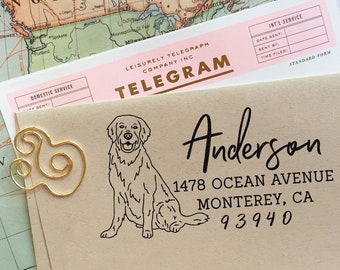 May include: A brown envelope with a black rubber stamp of a golden retriever dog and the text "Anderson 1478 Ocean Avenue Monterey, CA 93940".