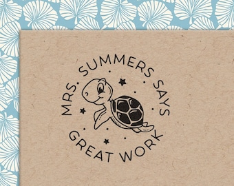 Custom Teacher Stamp Cute Turtle Classroom Stamp Personalized Teacher Gift Customized Teacher Good Job Grat Work Rubber Stamp or Self Inking