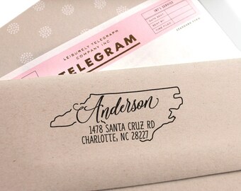 Custom North Carolina State Return Address Stamp, perfect gift for holidays, housewarming parties and weddings or as Business Card