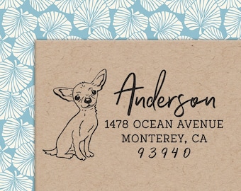 Custom Address Stamp Chihuahua Dog Return Address Holiday Gift Dog Address Stamp Wedding Gift Self Inking Rubber Stamp Housewarming Gift