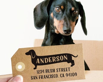 Sello de dirección de retorno Dachshund personalizado autoentintado o sello de dirección de goma regalo de boda regalo de perro Wiener regalo de vacaciones guardar el sello de fecha