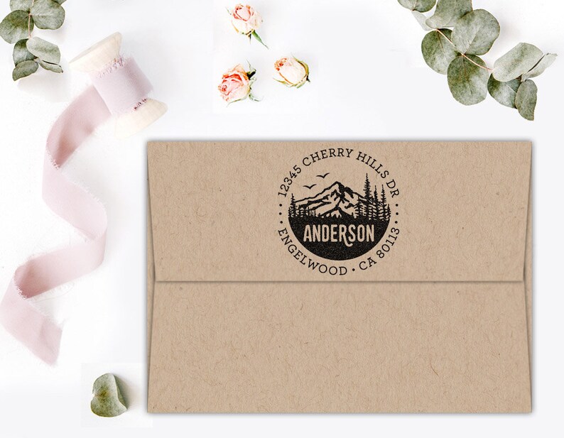 Custom Address Stamp With Mountains Wedding Housewarming Etsy