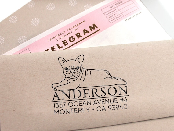 Custom Address Stamp - French Bulldog /Frenchie Return Address Stamp, Holiday Gift, Stocking Stuffer, Wedding Gift, Self Inking Rubber Stamp