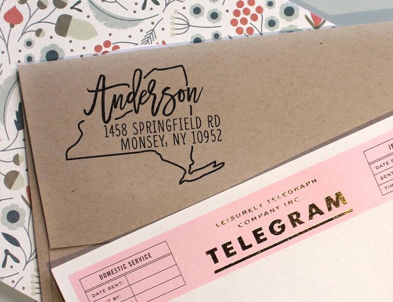 housewarming Custom New York State Return Address Stamp Custom address stamp with modern brush font weddings perfect gift for holidays