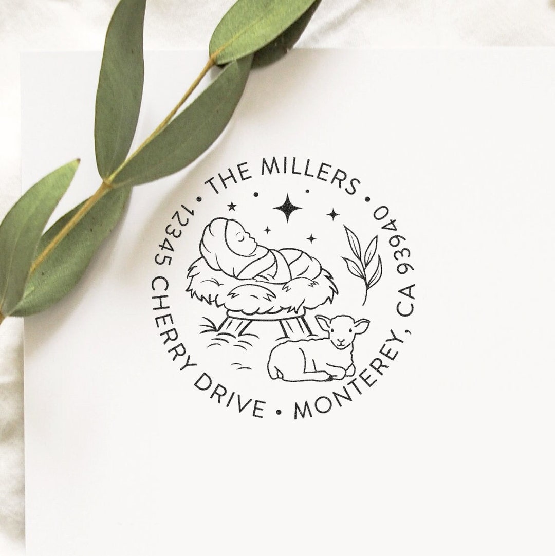 Christmas Address Stamp Nativity Scene Baby Jesus Christ Return Address