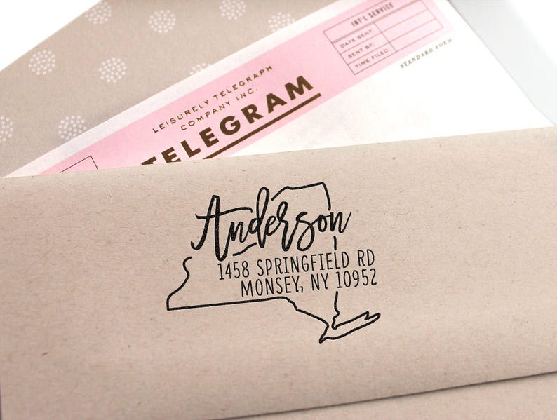 housewarming Custom New York State Return Address Stamp Custom address stamp with modern brush font weddings perfect gift for holidays