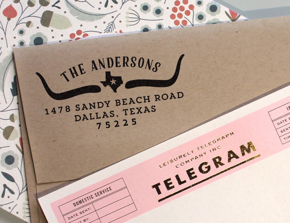 Custom Texas Longhorn Address Stamp Return Address Stamping Etsy UK