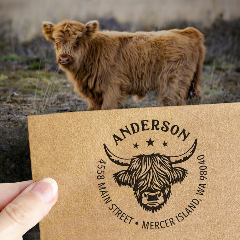 Highland Cow Family Return Address Holiday Gift Stocking Stuffer Christmas Gift For Wife Gift For Girlfriend Self Inking Or Rubber Stamp bild 1