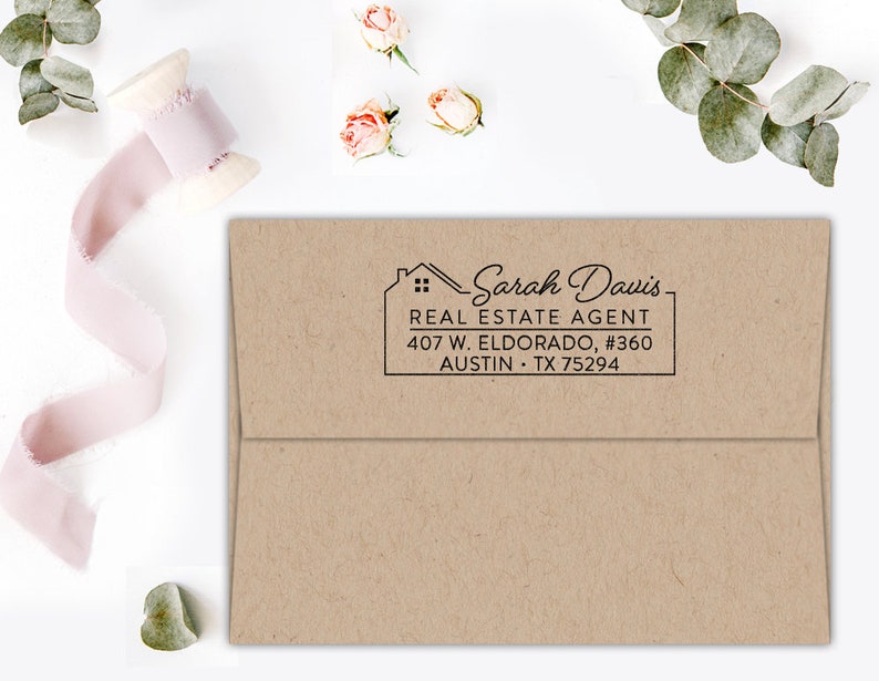 Custom Return Address Stamp Real Estate Stamp Realtor Business Stamp Rubber or Self Inking Stamp Business Stamp Housewarming Gift Wedding 1 image 4