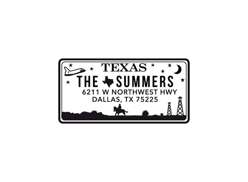 Custom Texas License Plate Return Address Stamp Wedding Gift Etsy