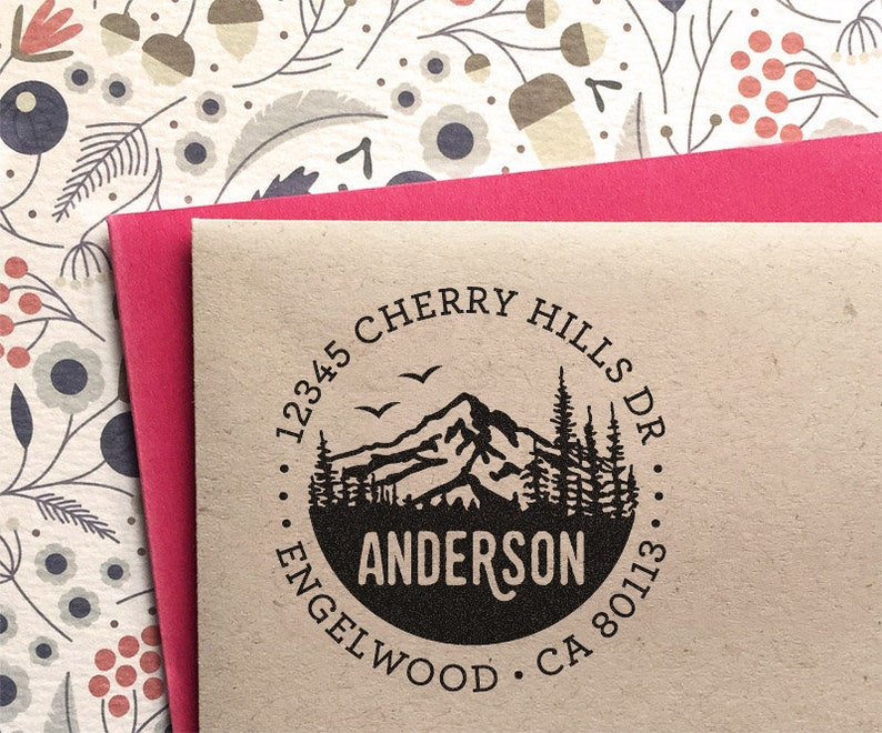 Custom Address Stamp With Mountains Wedding Housewarming Etsy