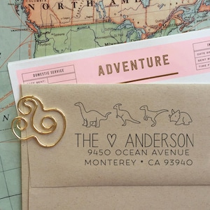 Custom Return Address Stamp Dinosaur Stamp Self Ink Stamp Holiday Housewarming Wedding Gifts Classic Address Stamp Cute Family Address Stamp