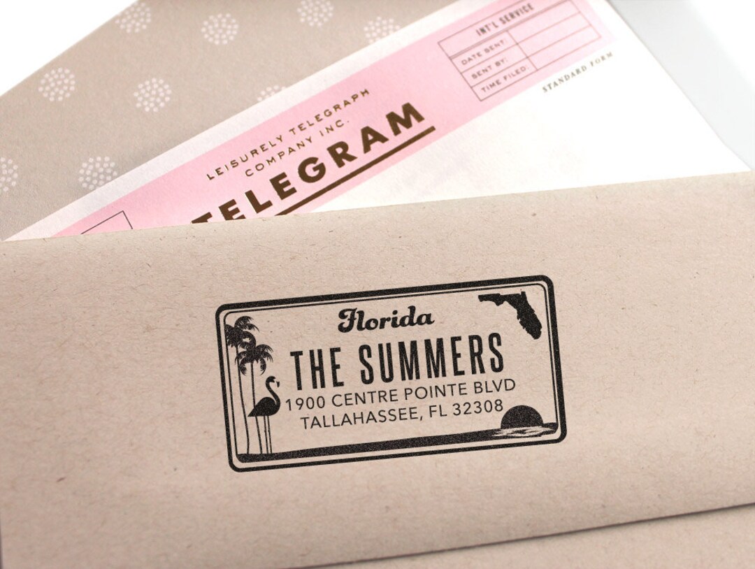 Custom Florida License Plate Return Address Stamp, Wedding Gift