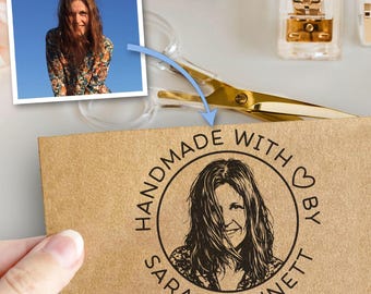 Handmade with Love Heart Stamp, Personalized Face Photo Logo Business Gift, Wood Handle or Self Inking