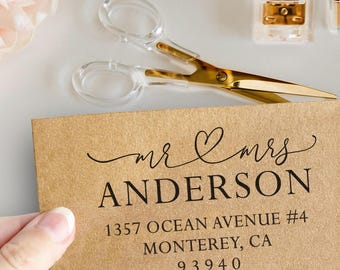 Custom Mr and Mrs Return Address Stamp, Self-Inking or Wooden Stamper