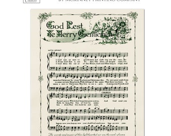Christmas Fabric Panels, God Rest Ye Merry Gentlemen, Print, Song, Hymn, Sheet Music, Large Print Fabric, Crafts, Quilt Block, Quilting