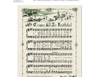 Christmas Fabric Panels, Christmas Song, O Come All Ye Faithful, Large Print Fabric, Fabric Panel, Quilt Block, Muslin, Crafts, Quilting