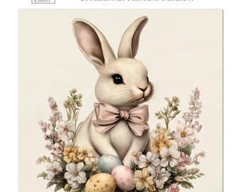 Easter Fabric, Rabbit, Bunny, Floral, Spring, Baby Fabric Panels, Cute, Wall Art, Large Print Fabric, Block Print, Cotton, Quilting, Quilt