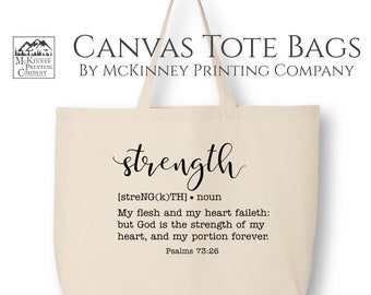 Christian Tote Bag, Strength, Inspirational Tote, Bible, Large Canvas Tote Bag, Cute, Canvas Tote Bag with Zipper, Fabric Shoulder Bag