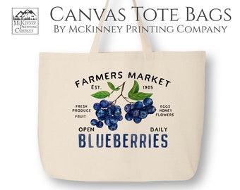 Blueberry Gift, Cute Canvas Tote Bag, Grocery, Reusable, Everyday, Large Canvas Tote Bag, Canvas Tote Bag with Zipper, Fabric Shoulder Bag