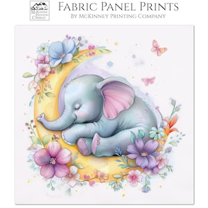 Elephant Fabric, Baby Fabric Panels, Nursery, Wall Art, Sewing, Quilt, Quilting, Floral, Moon, Flower, Blanket, Pillow, Shower Gift