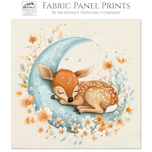 Baby Fabric Panels, Deer, Woodland Animal, Sewing, Large Print, Moon, Cotton, Boy, Girl, Quilting, Quilt, Wall Art, Shower Gift, Nursery