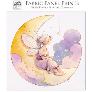 Fairy Fabric, Moon Fabric, Fantasy, Fairy Tale Painting, Girl, Baby Fabric Panels, Sewing, Large Print, Block Print, Cotton, Quilt, Wall Art