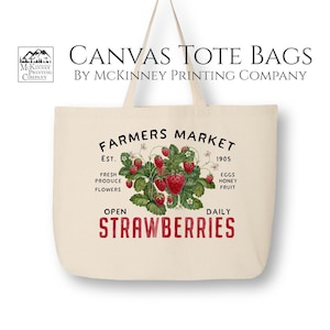 Strawberry Bag, Farmers Market, Grocery, Reusable, Laundry, Travel - Large Canvas Tote Bag, Canvas Tote Bag with Zipper, Fabric Shoulder Bag